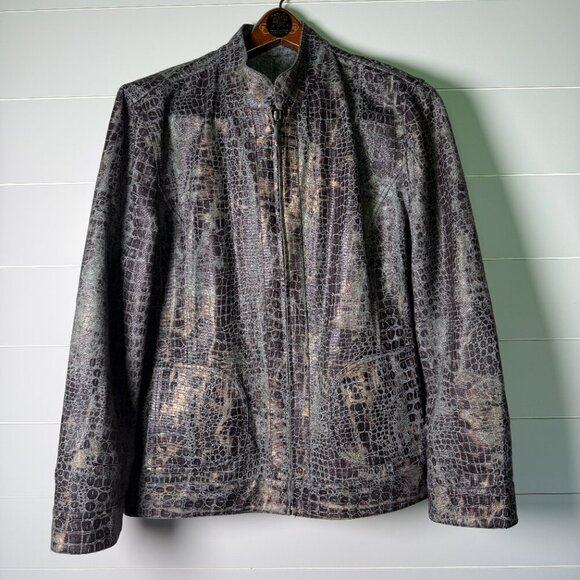 Chicos Reversible Blazer Jacket Size‎ 3 Gray Black, Alligator Print - Picture 5 of 11